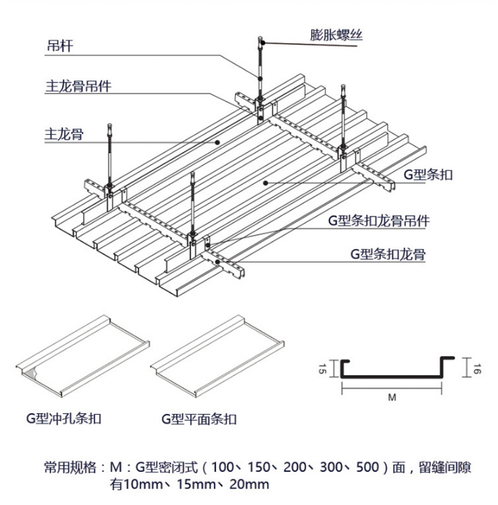 G型鋁條扣安裝示意圖